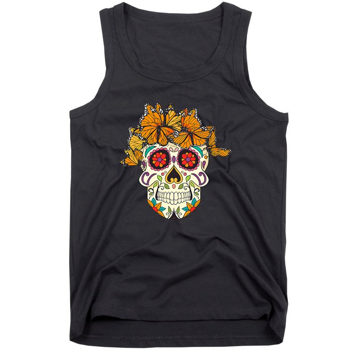 Skull Lover Dia De Los Muertos Monarch Butterfly Sugar Tank Top