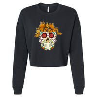 Skull Lover Dia De Los Muertos Monarch Butterfly Sugar Cropped Pullover Crew