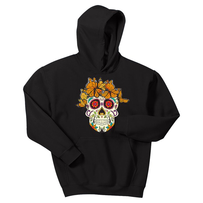 Skull Lover Dia De Los Muertos Monarch Butterfly Sugar Kids Hoodie