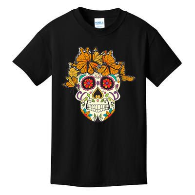 Skull Lover Dia De Los Muertos Monarch Butterfly Sugar Kids T-Shirt