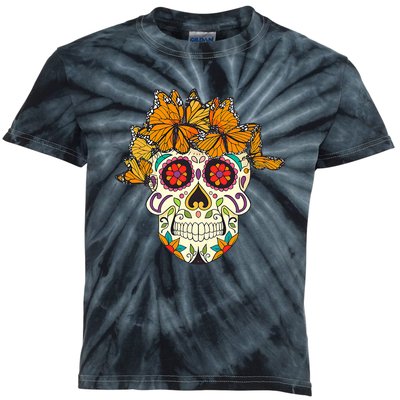 Skull Lover Dia De Los Muertos Monarch Butterfly Sugar Kids Tie-Dye T-Shirt