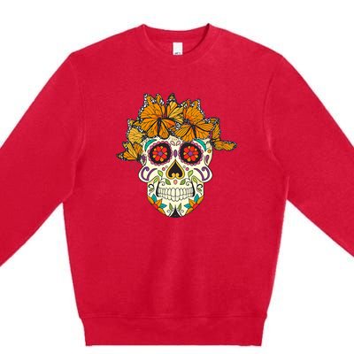 Skull Lover Dia De Los Muertos Monarch Butterfly Sugar Premium Crewneck Sweatshirt