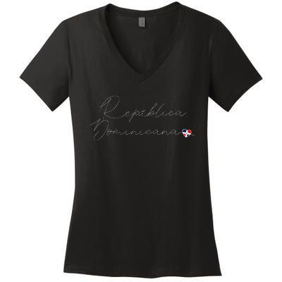 Simple Love Dominican Flag Heart On RepúBlica Dominicana Women's V-Neck T-Shirt