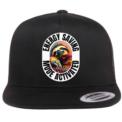Sloth Lover Energy Saving Mode Activated Sloth Flat Bill Trucker Hat
