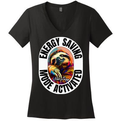 Sloth Lover Energy Saving Mode Activated Sloth Women's V-Neck T-Shirt