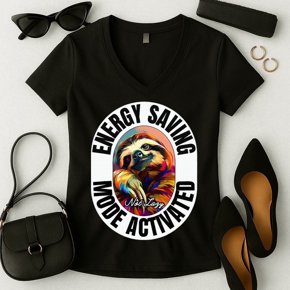 Sloth Lover Energy Saving Mode Activated Sloth Women's V-Neck T-Shirt