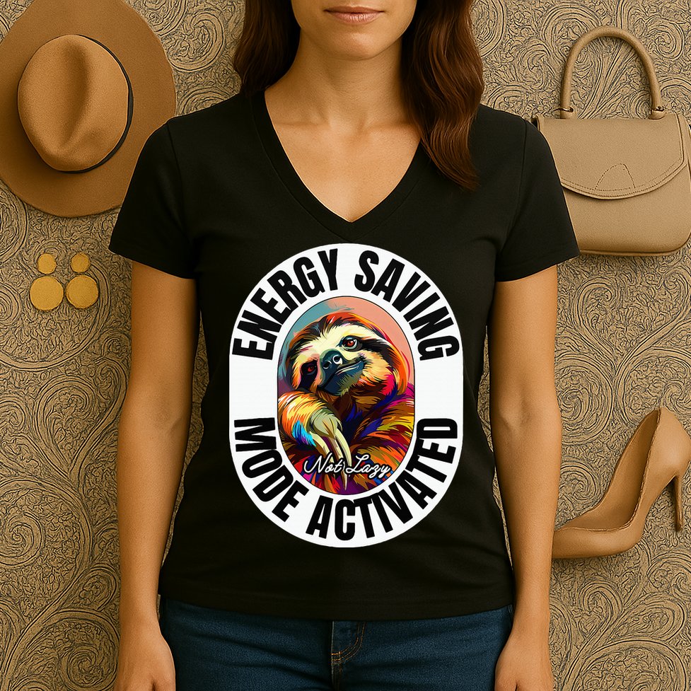 Sloth Lover Energy Saving Mode Activated Sloth Women's V-Neck T-Shirt
