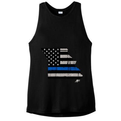 Support Law Enforcement Police Missouri Officer Blue Ladies PosiCharge Tri-Blend Wicking Tank