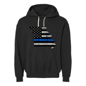 Support Law Enforcement Police Missouri Officer Blue Garment-Dyed Fleece Hoodie