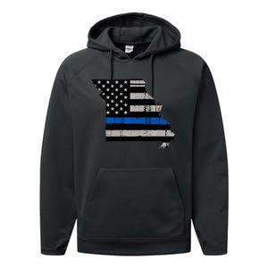 Support Law Enforcement Police Missouri Officer Blue Performance Fleece Hoodie