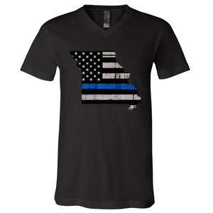 Support Law Enforcement Police Missouri Officer Blue V-Neck T-Shirt