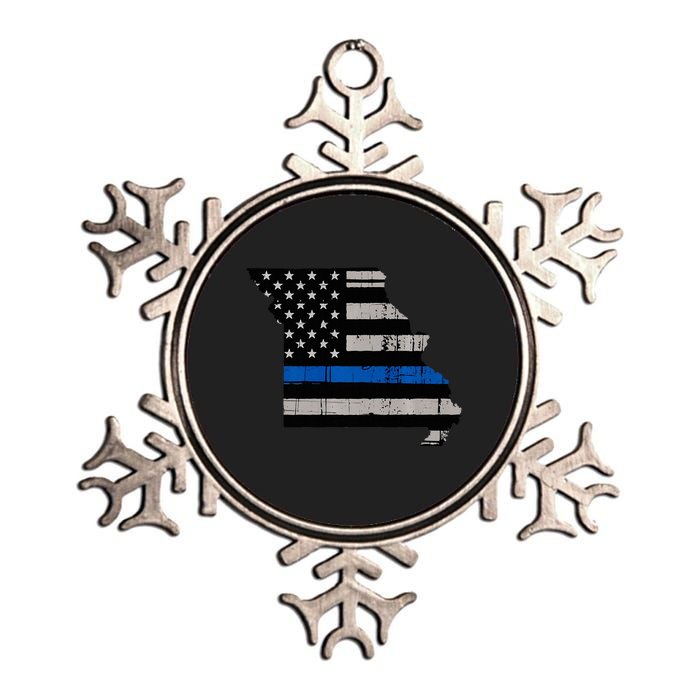 Support Law Enforcement Police Missouri Officer Blue Metallic Star Ornament