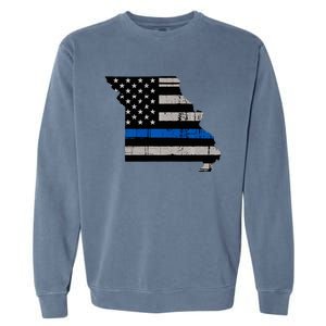 Support Law Enforcement Police Missouri Officer Blue Garment-Dyed Sweatshirt