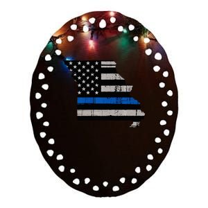 Support Law Enforcement Police Missouri Officer Blue Ceramic Oval Ornament