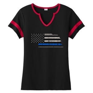 Support Law Enforcement Nebraska Police Officer Blue Ladies Halftime Notch Neck Tee