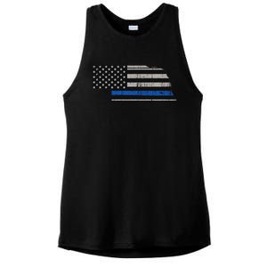 Support Law Enforcement Nebraska Police Officer Blue Ladies PosiCharge Tri-Blend Wicking Tank