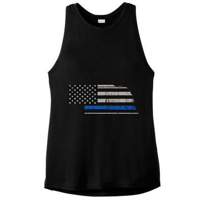 Support Law Enforcement Nebraska Police Officer Blue Ladies PosiCharge Tri-Blend Wicking Tank