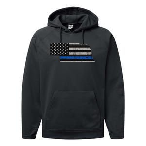 Support Law Enforcement Nebraska Police Officer Blue Performance Fleece Hoodie