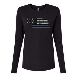 Support Law Enforcement Nebraska Police Officer Blue Womens Cotton Relaxed Long Sleeve T-Shirt