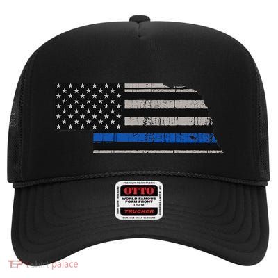 Support Law Enforcement Nebraska Police Officer Blue High Crown Mesh Back Trucker Hat