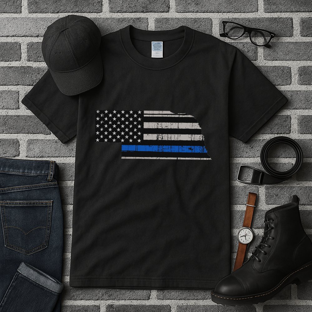Support Law Enforcement Nebraska Police Officer Blue Tall T-Shirt