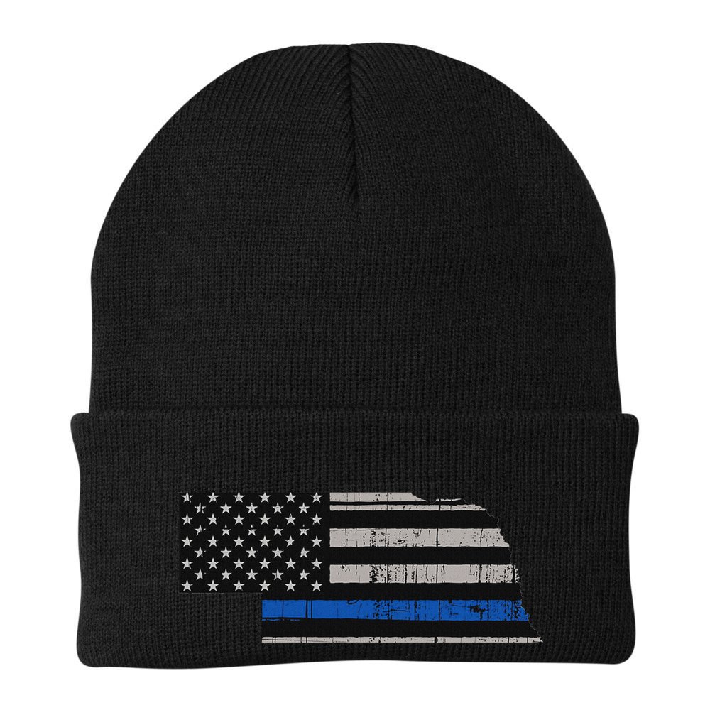 Support Law Enforcement Nebraska Police Officer Blue Beanie