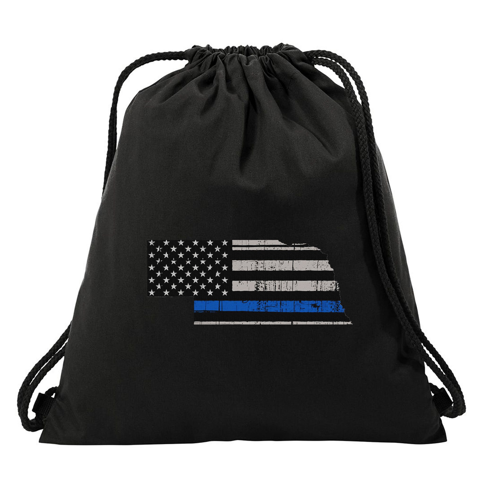 Support Law Enforcement Nebraska Police Officer Blue Drawstring Bag