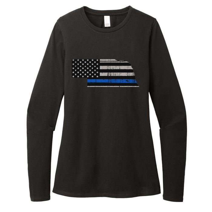 Support Law Enforcement Nebraska Police Officer Blue Womens CVC Long Sleeve Shirt