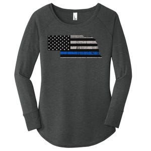 Support Law Enforcement Nebraska Police Officer Blue Women's Perfect Tri Tunic Long Sleeve Shirt