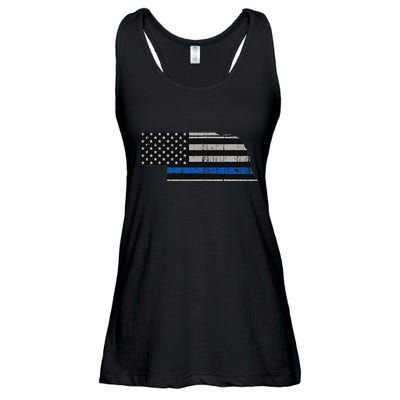 Support Law Enforcement Nebraska Police Officer Blue Ladies Essential Flowy Tank