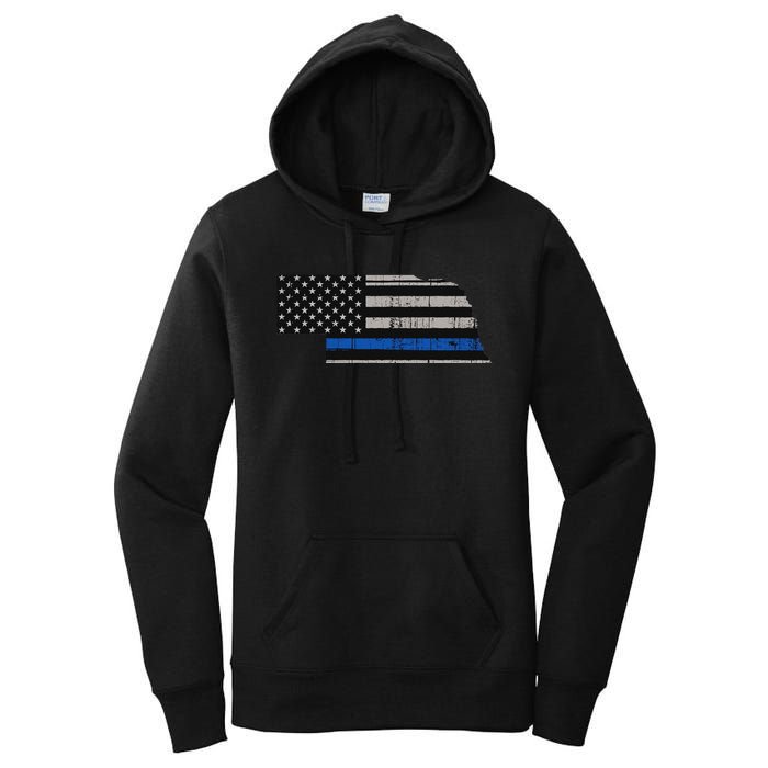 Support Law Enforcement Nebraska Police Officer Blue Women's Pullover Hoodie