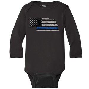 Support Law Enforcement Nebraska Police Officer Blue Baby Long Sleeve Bodysuit