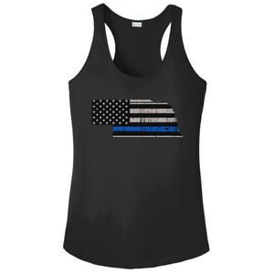 Support Law Enforcement Nebraska Police Officer Blue Ladies PosiCharge Competitor Racerback Tank