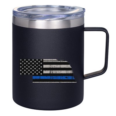 Support Law Enforcement Nebraska Police Officer Blue 12oz Stainless Steel Coffee Mug
