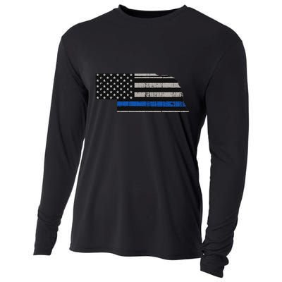 Support Law Enforcement Nebraska Police Officer Blue Cooling Performance Long Sleeve Crew