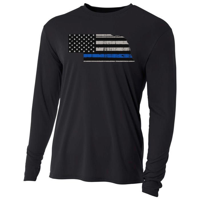 Support Law Enforcement Nebraska Police Officer Blue Cooling Performance Long Sleeve Crew