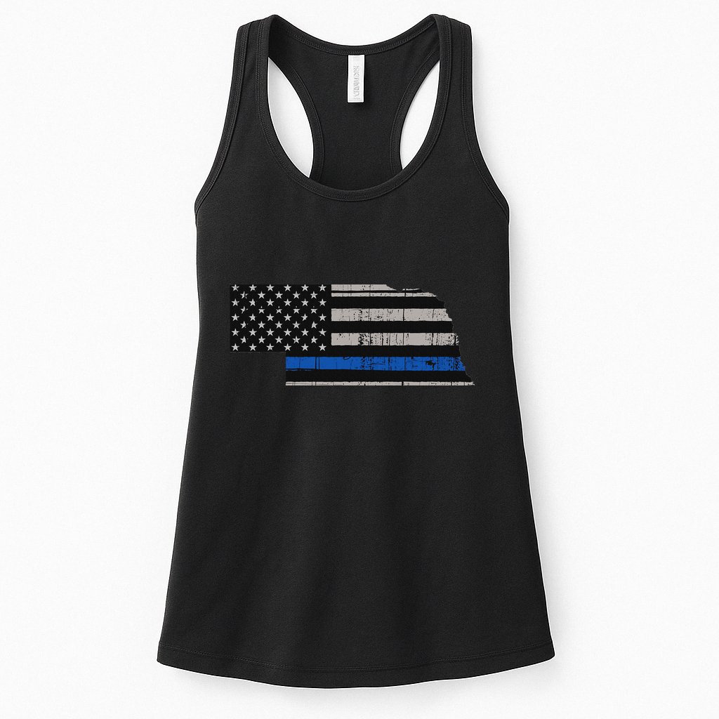 Support Law Enforcement Nebraska Police Officer Blue Womens Tank Top