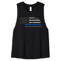 Support Law Enforcement Nebraska Police Officer Blue Women's Racerback Cropped Tank