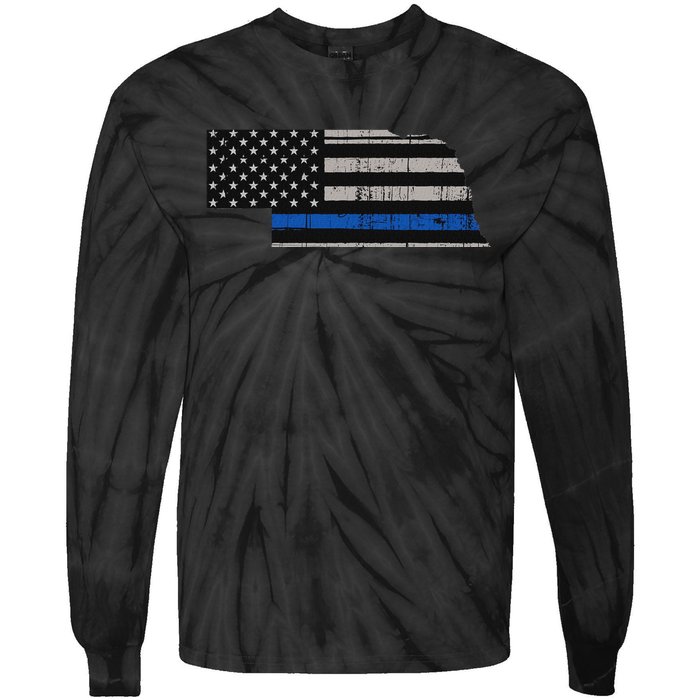 Support Law Enforcement Nebraska Police Officer Blue Tie-Dye Long Sleeve Shirt