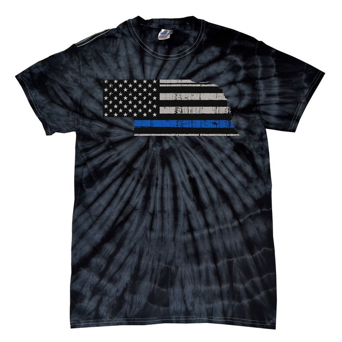 Support Law Enforcement Nebraska Police Officer Blue Tie-Dye T-Shirt