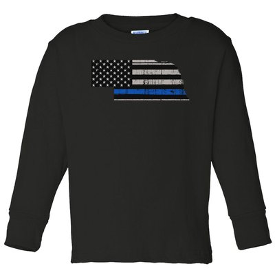 Support Law Enforcement Nebraska Police Officer Blue Toddler Long Sleeve Shirt