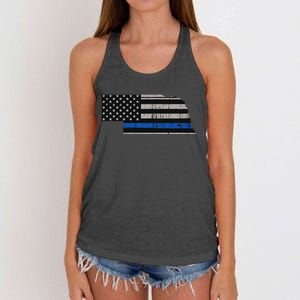 Support Law Enforcement Nebraska Police Officer Blue Women's Knotted Racerback Tank