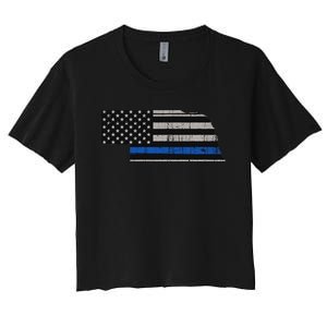 Support Law Enforcement Nebraska Police Officer Blue Women's Crop Top Tee