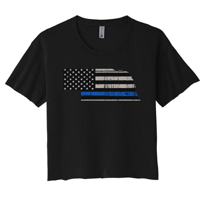 Support Law Enforcement Nebraska Police Officer Blue Women's Crop Top Tee