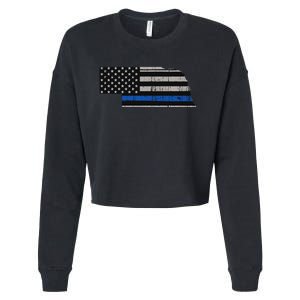 Support Law Enforcement Nebraska Police Officer Blue Cropped Pullover Crew