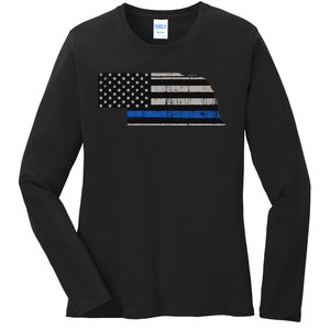 Support Law Enforcement Nebraska Police Officer Blue Ladies Long Sleeve Shirt