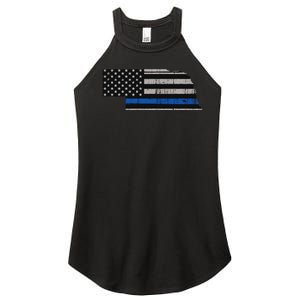 Support Law Enforcement Nebraska Police Officer Blue Women's Perfect Tri Rocker Tank