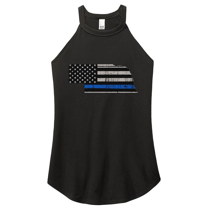 Support Law Enforcement Nebraska Police Officer Blue Women's Perfect Tri Rocker Tank