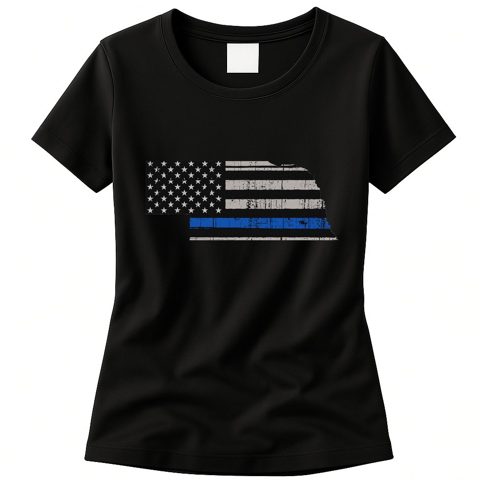 Support Law Enforcement Nebraska Police Officer Blue Womens T-Shirt