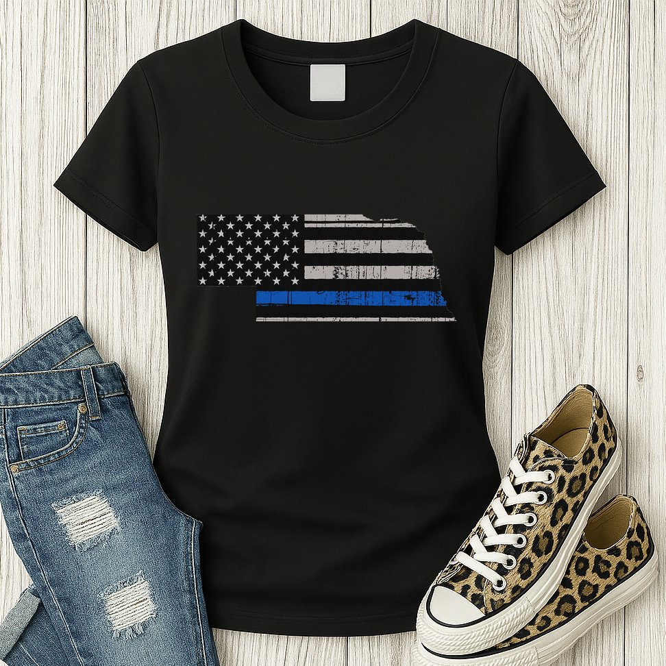 Support Law Enforcement Nebraska Police Officer Blue Womens T-Shirt